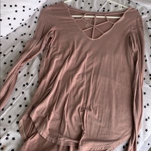 super soft long sleeve, detail on front